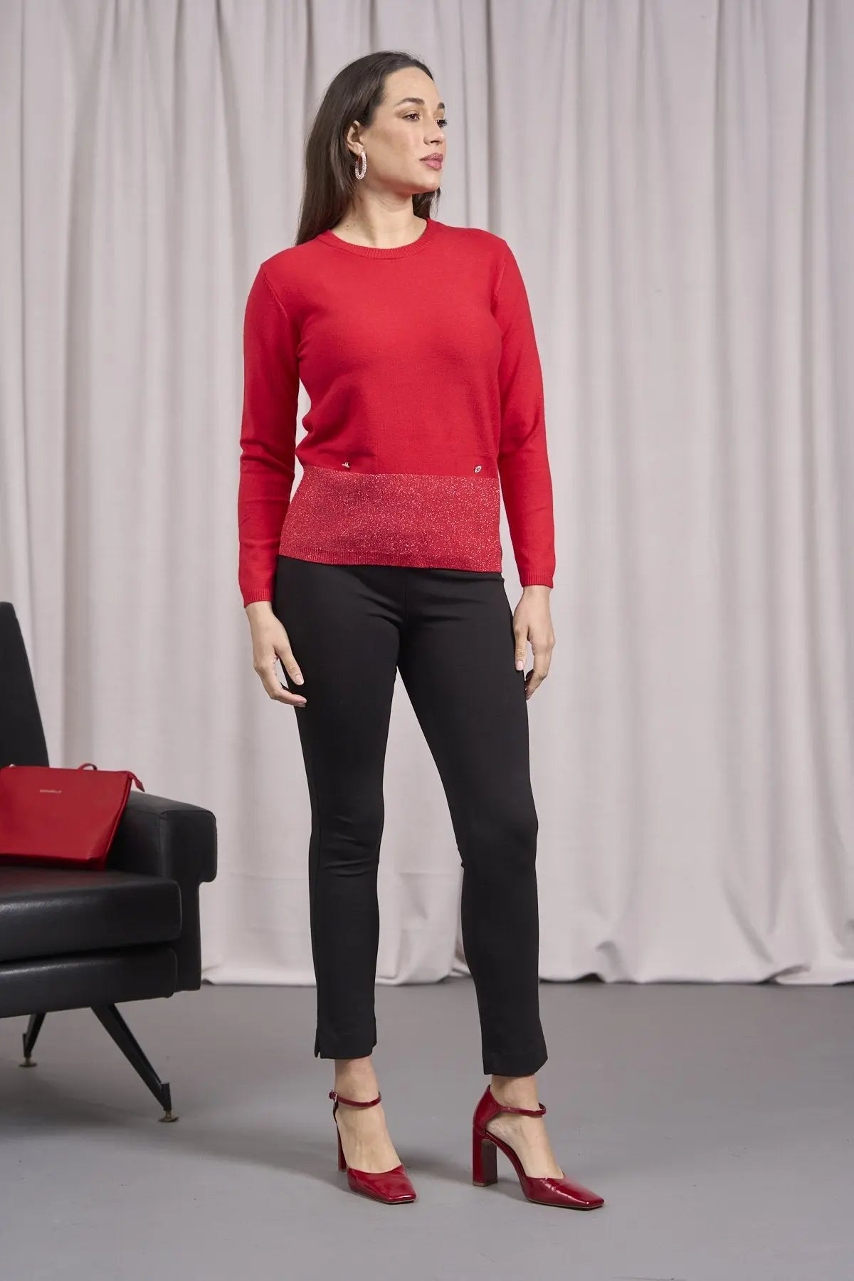 Maglia con lurex e cinta a costine ROSSO DORABELLA