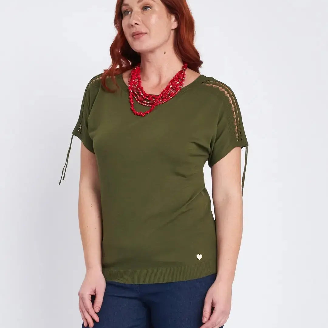 Maglia con manica kimono e intarsi sulle spalle MILITARE DORABELLA PIU' XXXL-49