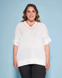 Maglia con manica kimono in filato di misto viscosa con inserto in tulle sullo scollo a V BIANCO DORABELLA PIU'
