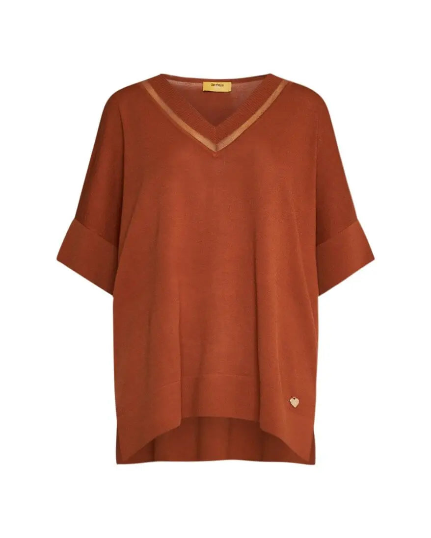 Maglia con manica kimono in filato di misto viscosa con inserto in tulle sullo scollo a V SAFARI DORABELLA PIU'