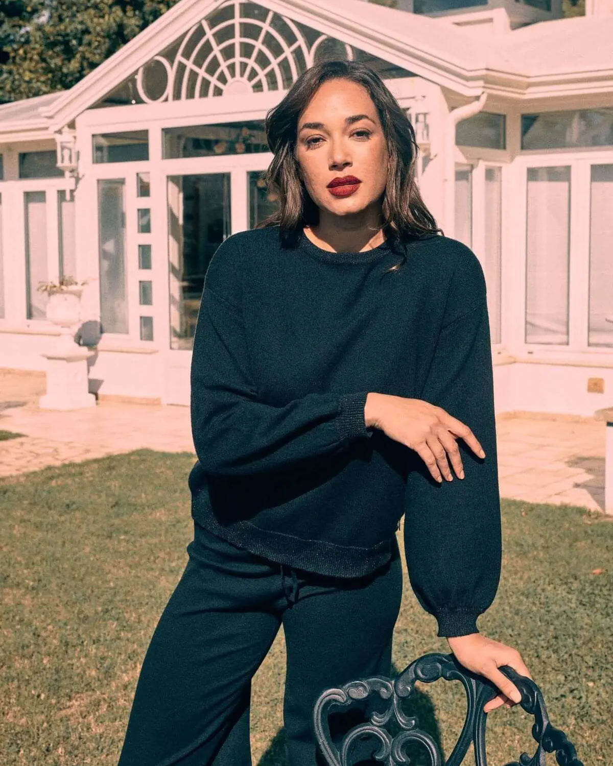 Maglia con maniche a sbuffo ed inserti lurex a tono NERO DORABELLA