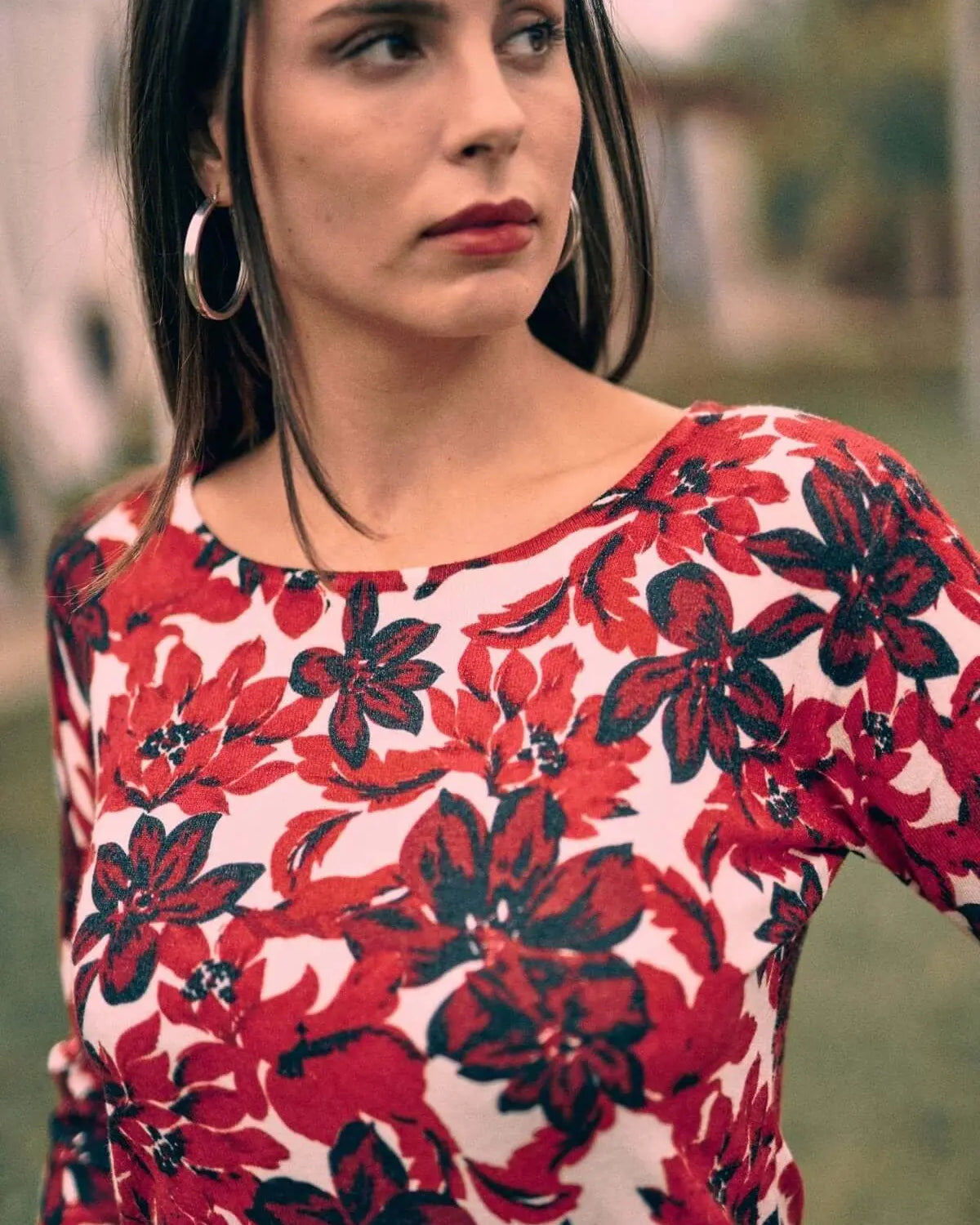 Maglia con motivo floreale all over BURGUNDY DORABELLA