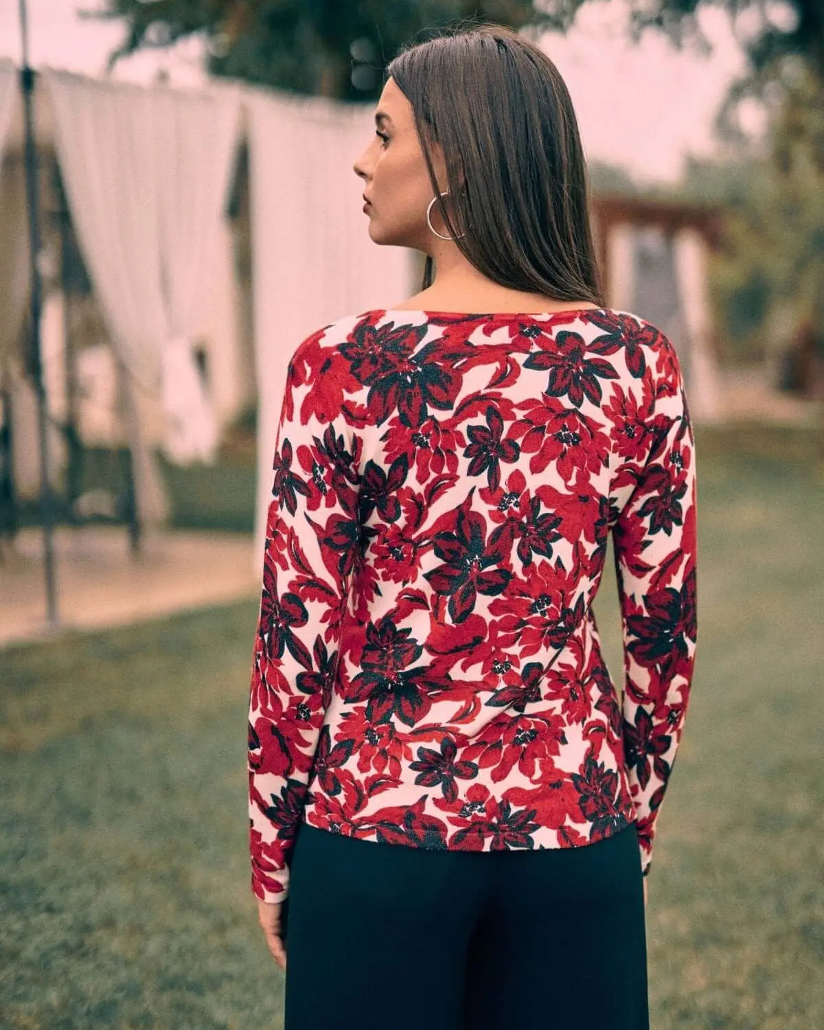 Maglia con motivo floreale all over BURGUNDY DORABELLA