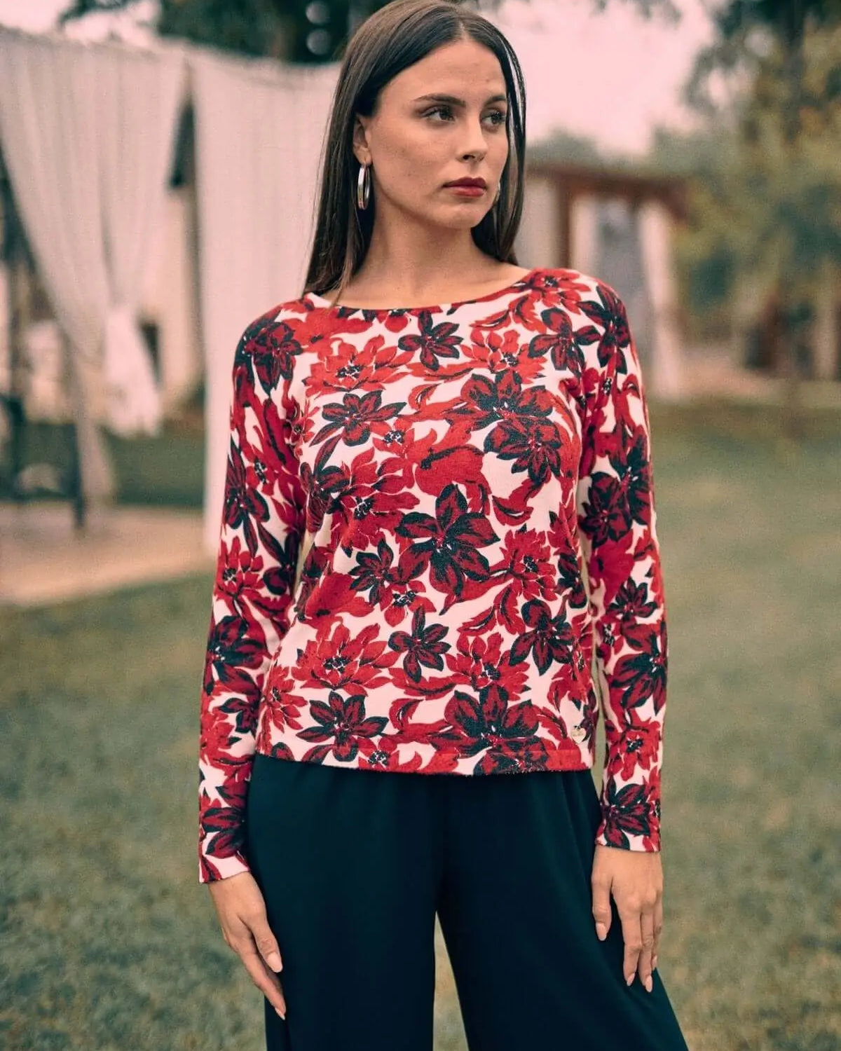 Maglia con motivo floreale all over BURGUNDY DORABELLA