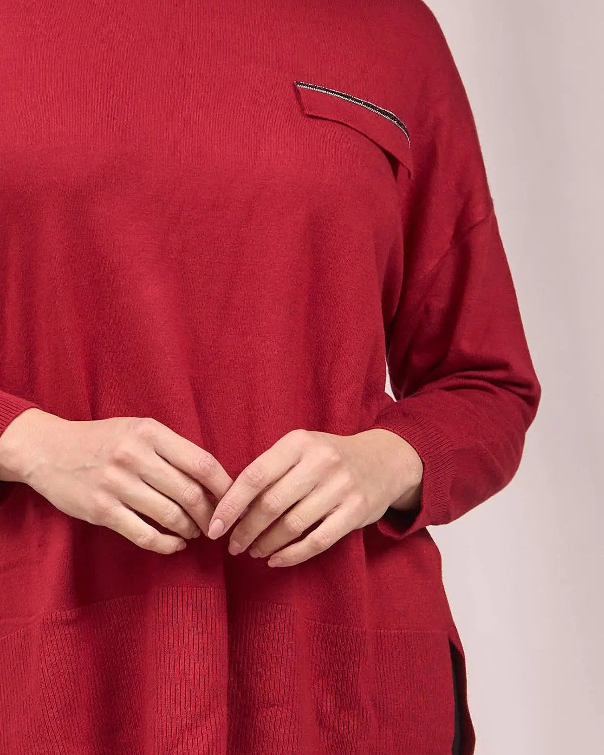 Maglia con pattina, costine e passamaneria strass VINO IRONICA