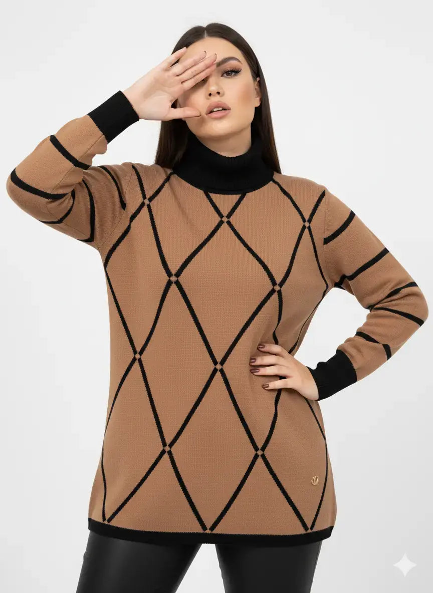 Maglia girocollo con rombi e righe con collo removibile DORABELLA PIU'