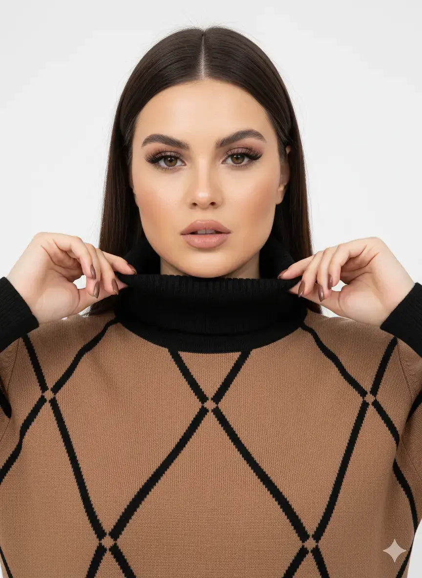 Maglia girocollo con rombi e righe con collo removibile DORABELLA PIU'