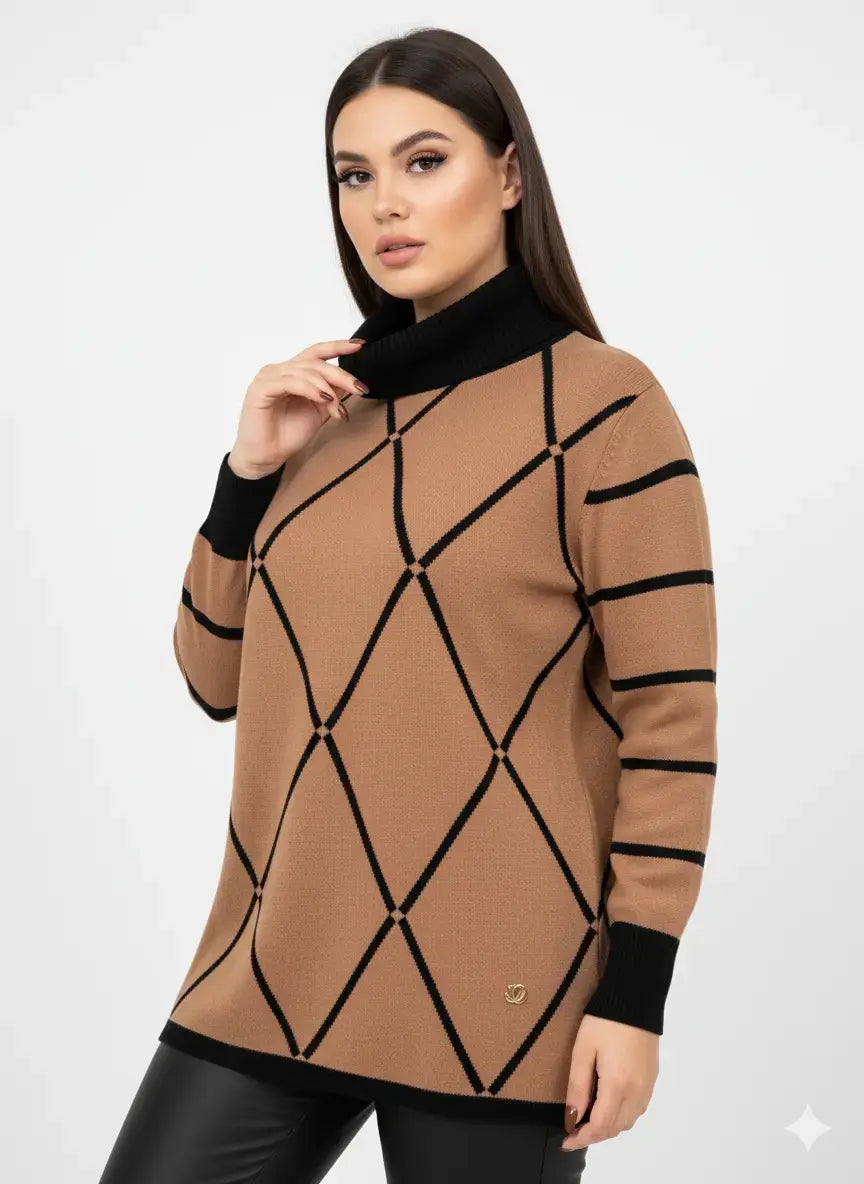 Maglia girocollo con rombi e righe con collo removibile DORABELLA PIU'