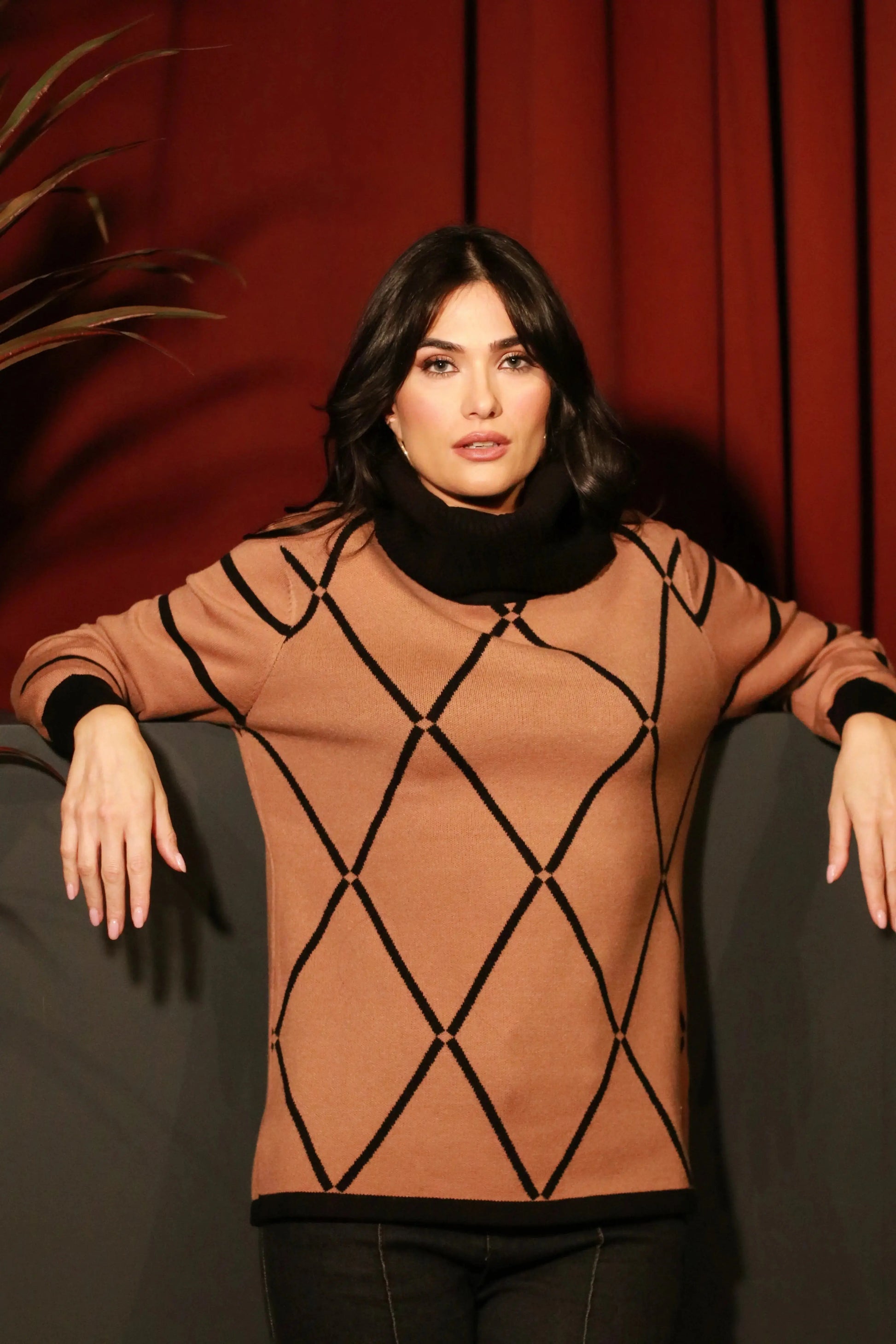 Maglia girocollo con rombi e righe con collo removibile DORABELLA PIU'