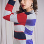 Maglia con scollino alto e motivo multiriga BLU DORABELLA