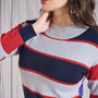 Maglia con scollino alto e motivo multiriga BLU DORABELLA