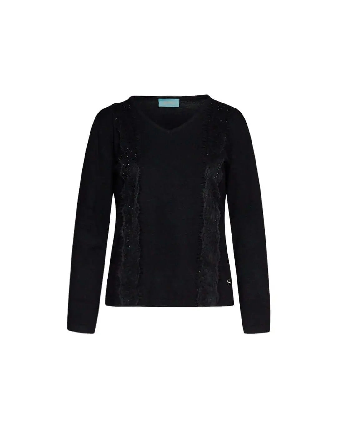 Maglia con scollo a V con applicazioni in pizzo NERO DORABELLA
