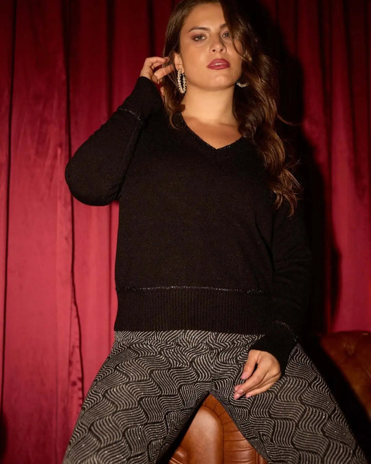 Maglia con scollo a V e dettagli lurex NERO DORABELLA