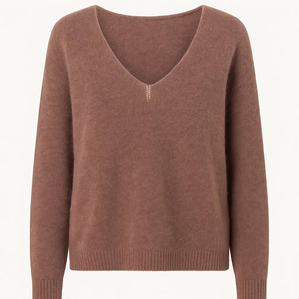 Maglia con scollo a V in misto baby alpaca UNICA by Ironica Taglia unica (44/46 o M/L) / Cacao