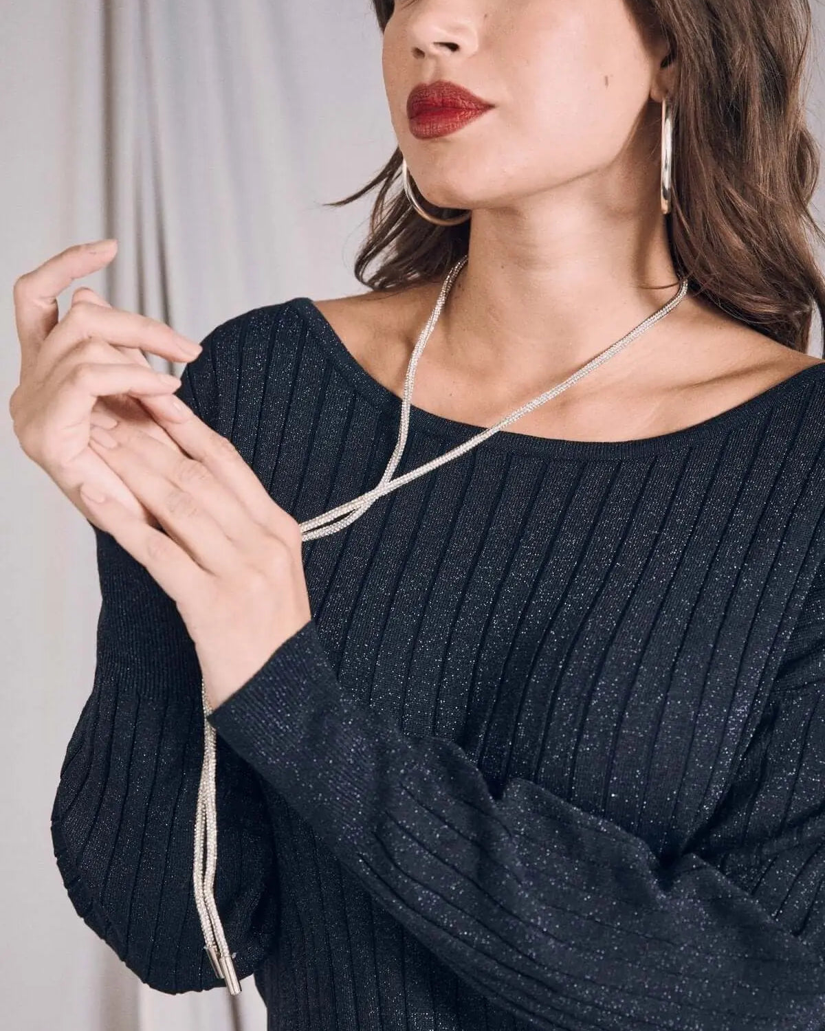 Maglia con scollo a barca a coste lurex BLU DORABELLA