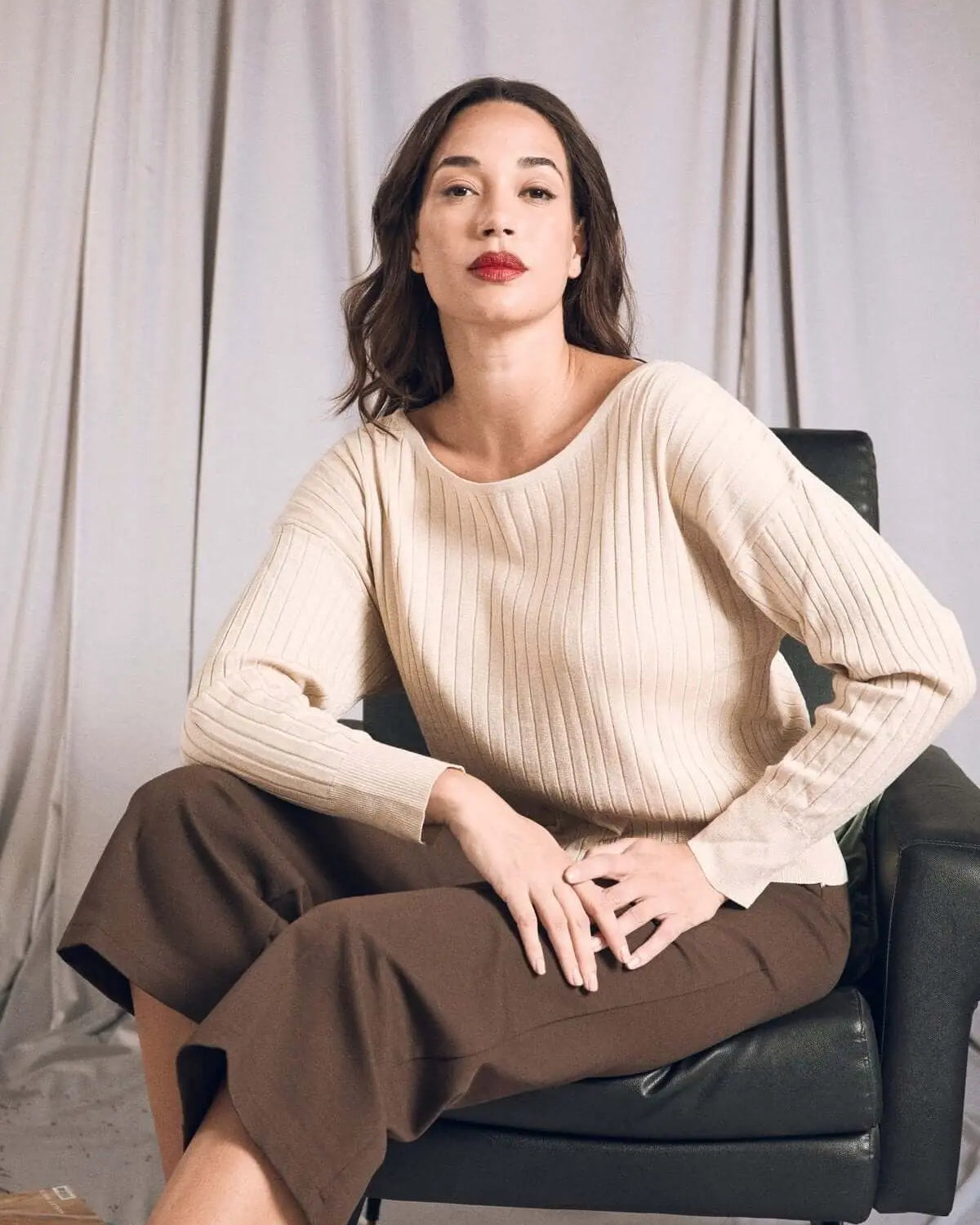 Maglia con scollo a barca a coste lurex LIGHT GOLD DORABELLA