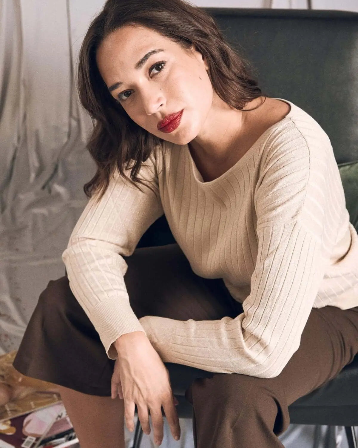 Maglia con scollo a barca a coste lurex LIGHT GOLD DORABELLA