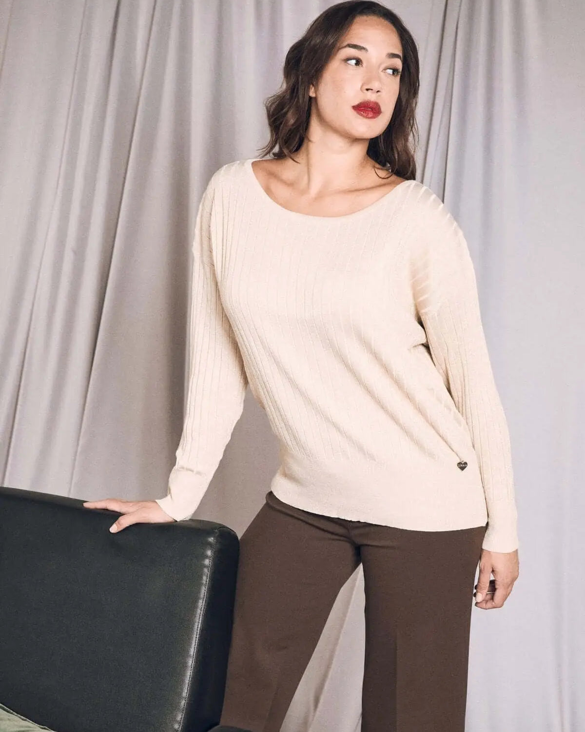 Maglia con scollo a barca a coste lurex LIGHT GOLD DORABELLA