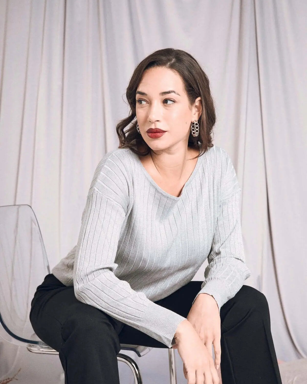 Maglia con scollo a barca a coste lurex PERLA DORABELLA