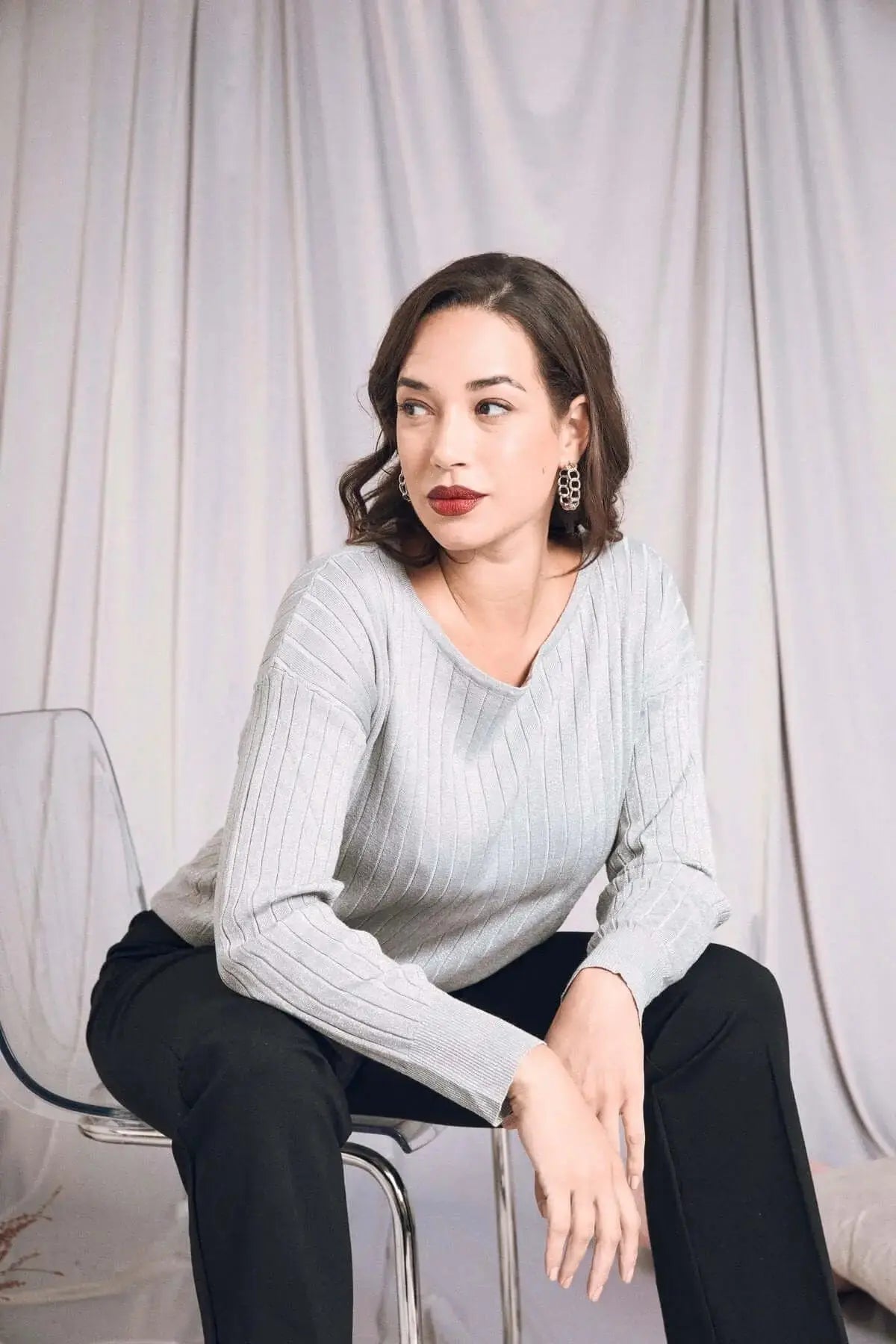 Maglia con scollo a barca a coste lurex PERLA DORABELLA