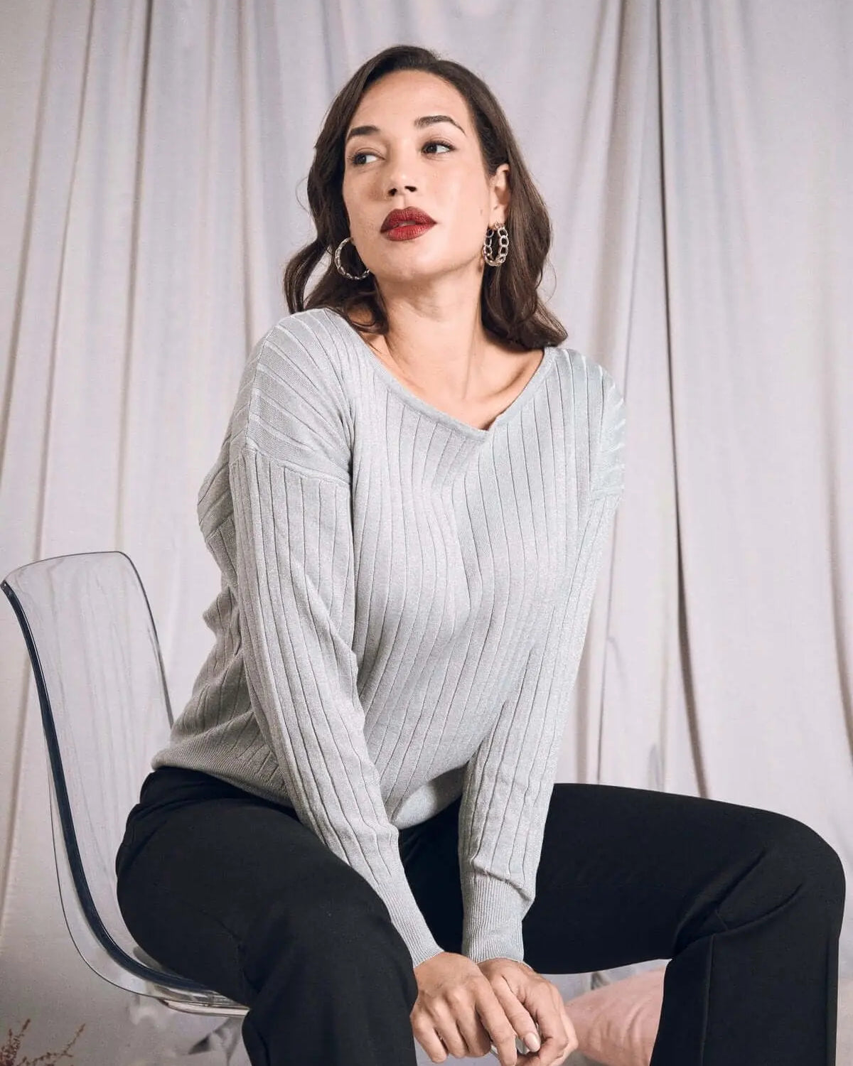 Maglia con scollo a barca a coste lurex PERLA DORABELLA