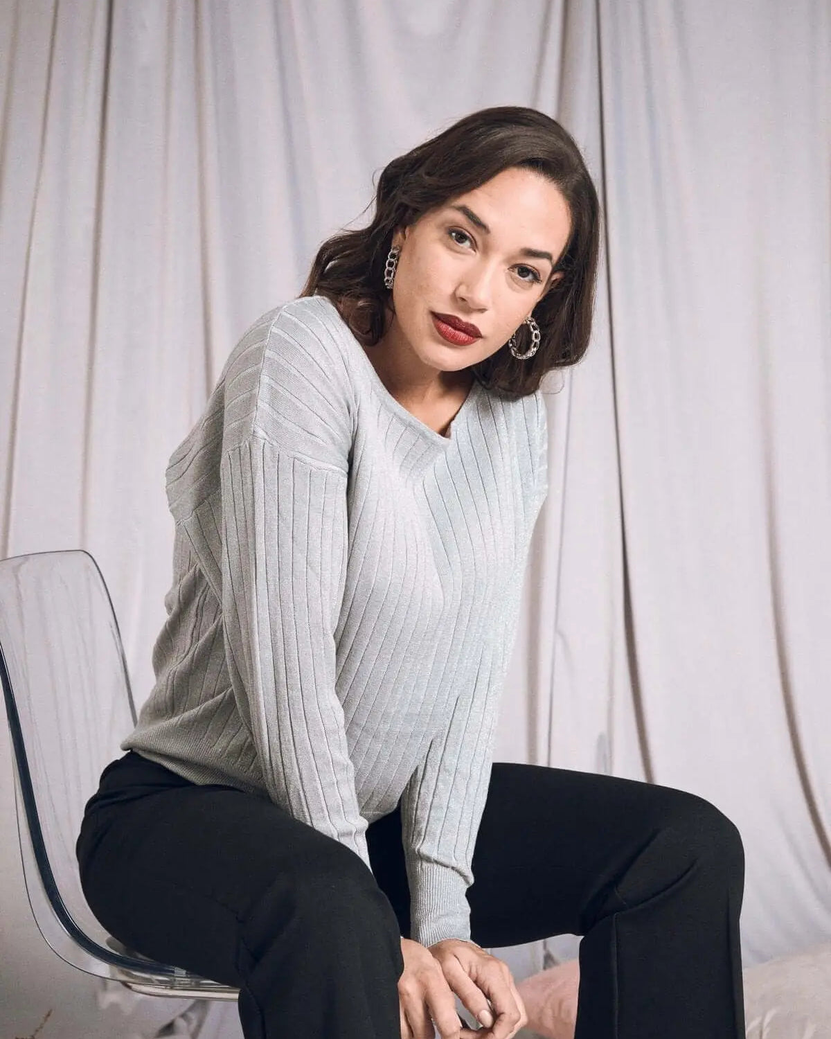 Maglia con scollo a barca a coste lurex PERLA DORABELLA