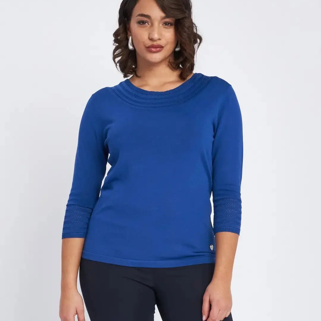 Maglia con scollo a barca con trafori ROYAL BLUE DORABELLA XL