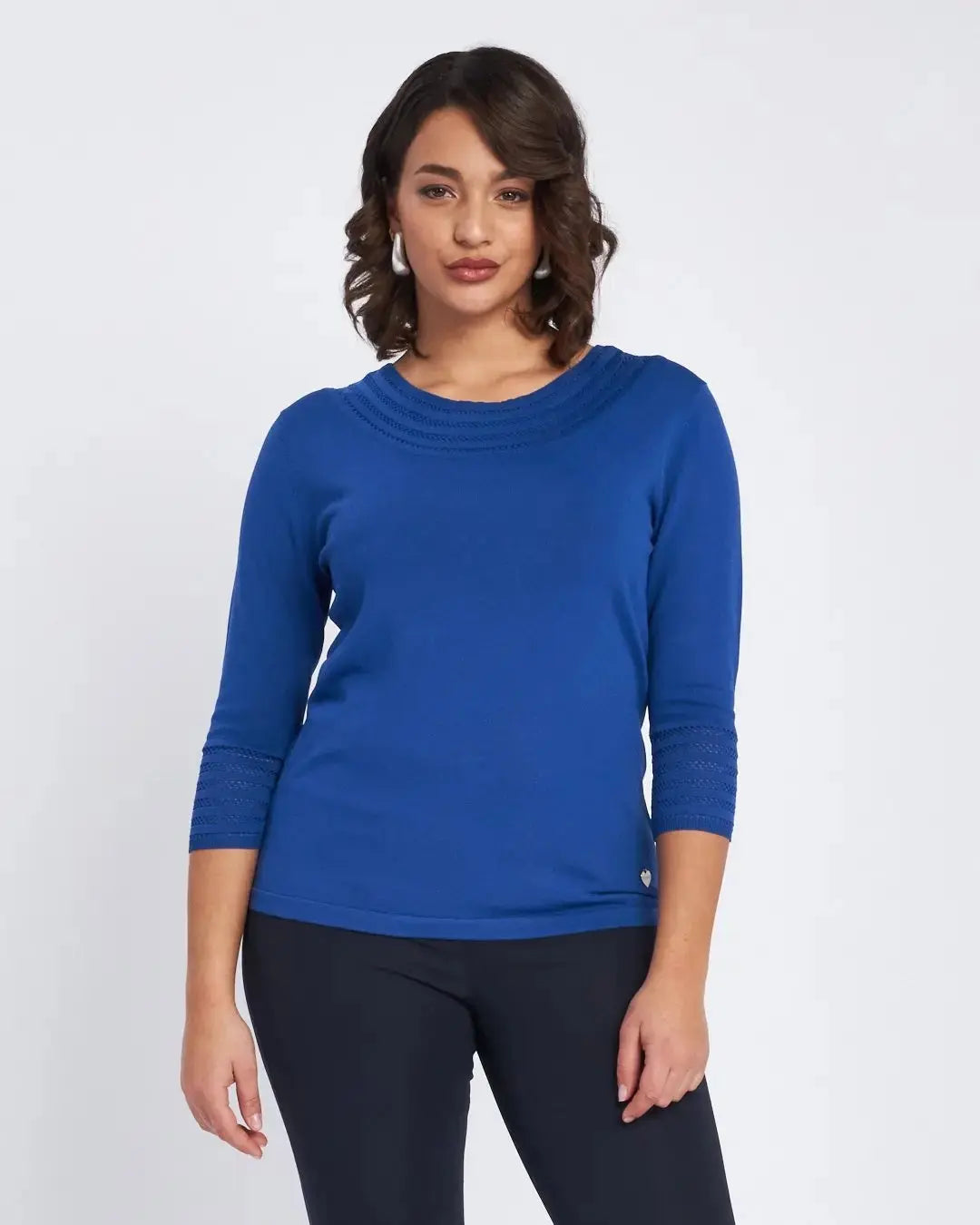 Maglia con scollo a barca con trafori ROYAL BLUE DORABELLA XL
