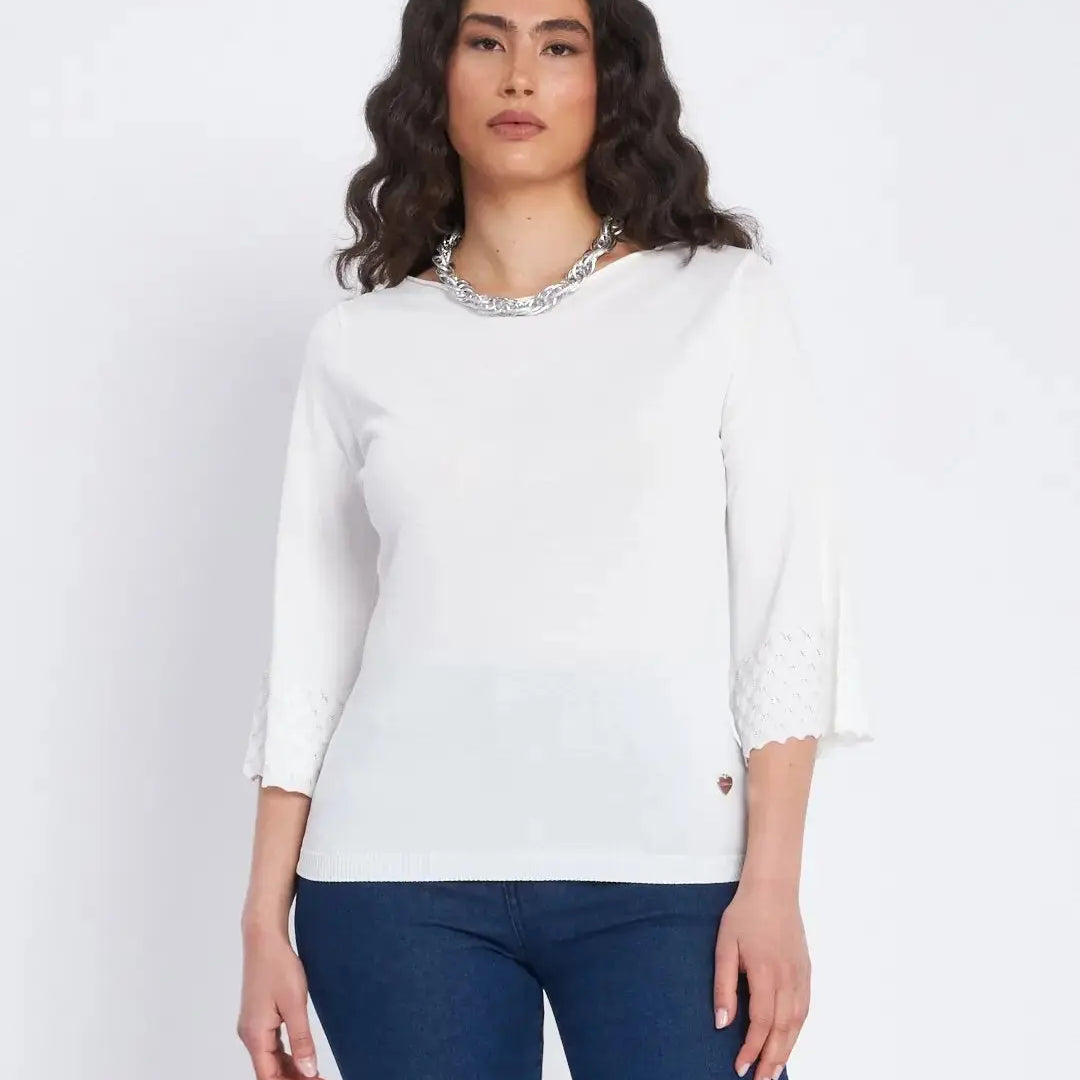 Maglia con scollo a barca e manica 3/4 BIANCO DORABELLA XL