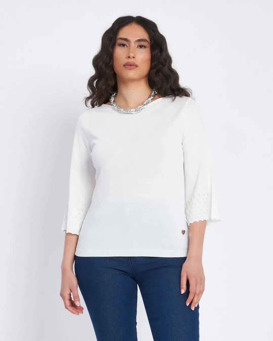 Maglia con scollo a barca e manica 3/4 BIANCO DORABELLA XL