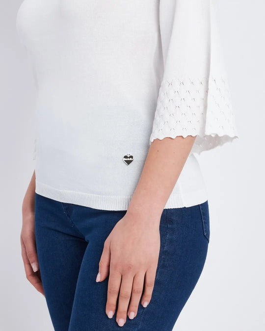Maglia con scollo a barca e manica 3/4 BIANCO DORABELLA