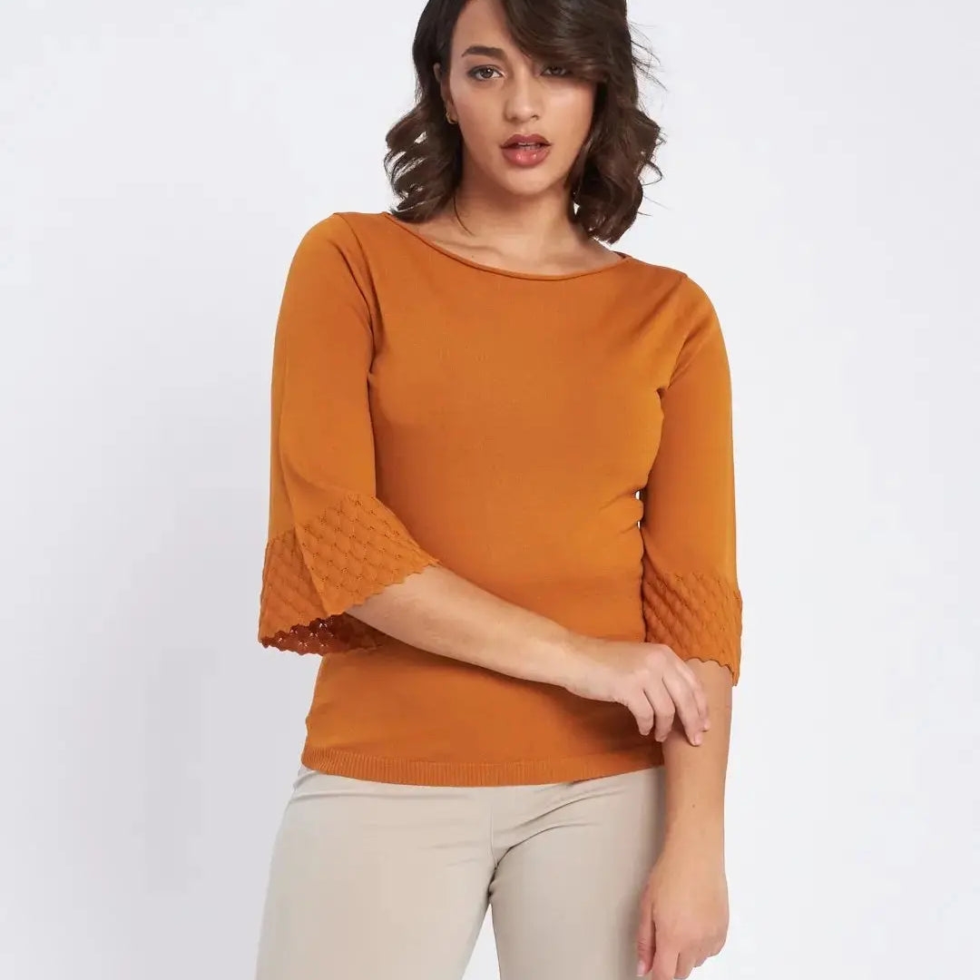 Maglia con scollo a barca e manica 3/4 CURCUMA DORABELLA XL