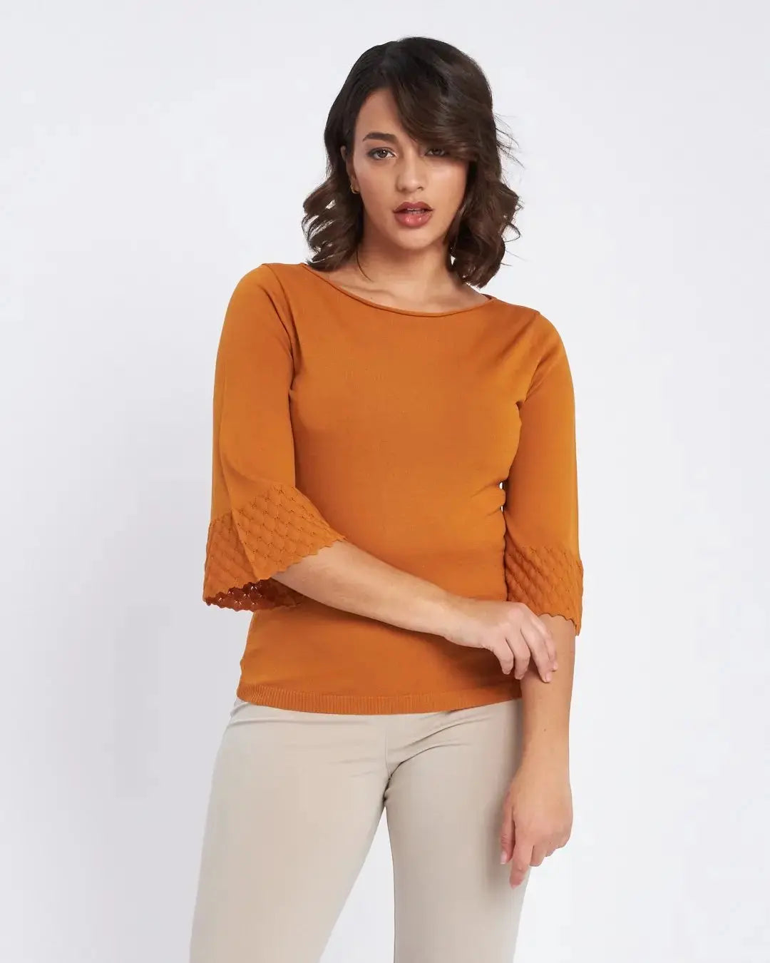 Maglia con scollo a barca e manica 3/4 CURCUMA DORABELLA XL