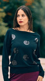 Maglia con scollo a barca e ricami paillettes NERO DORABELLA