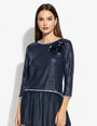 Maglia con spilla fiore BLU IRONICA
