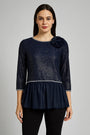 Maglia con spilla fiore BLU IRONICA