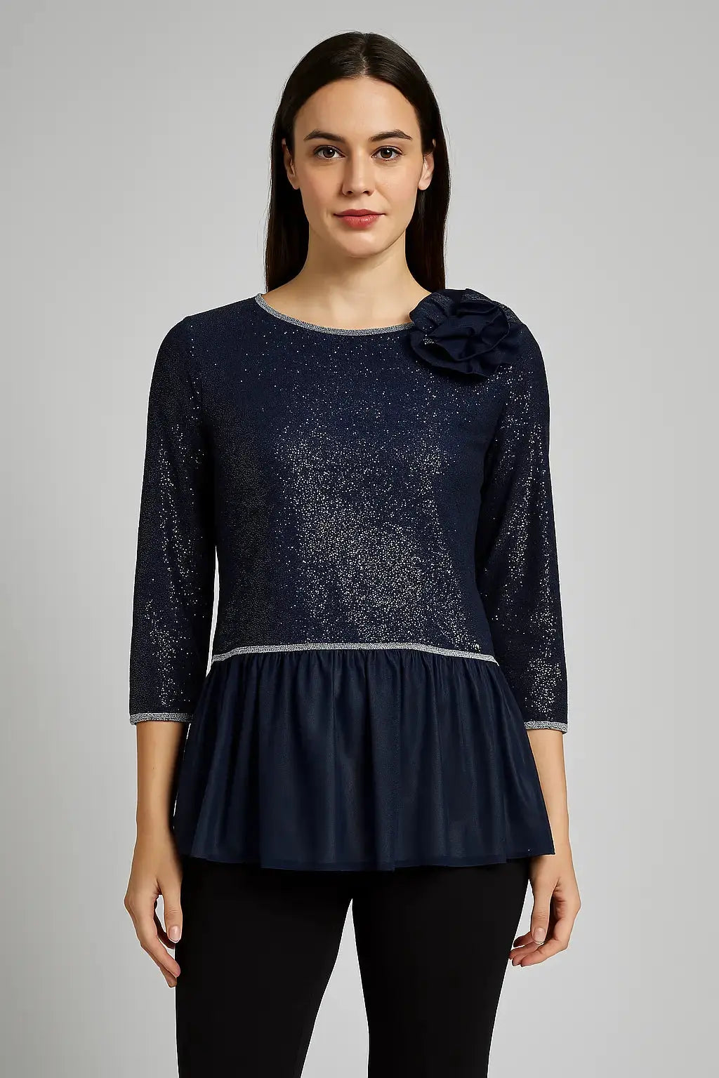 Maglia con spilla fiore BLU IRONICA