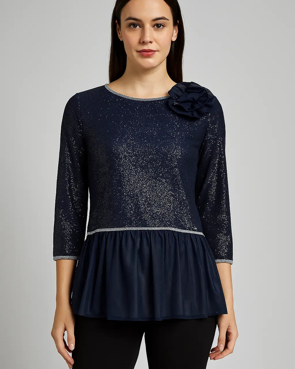 Maglia con spilla fiore BLU IRONICA