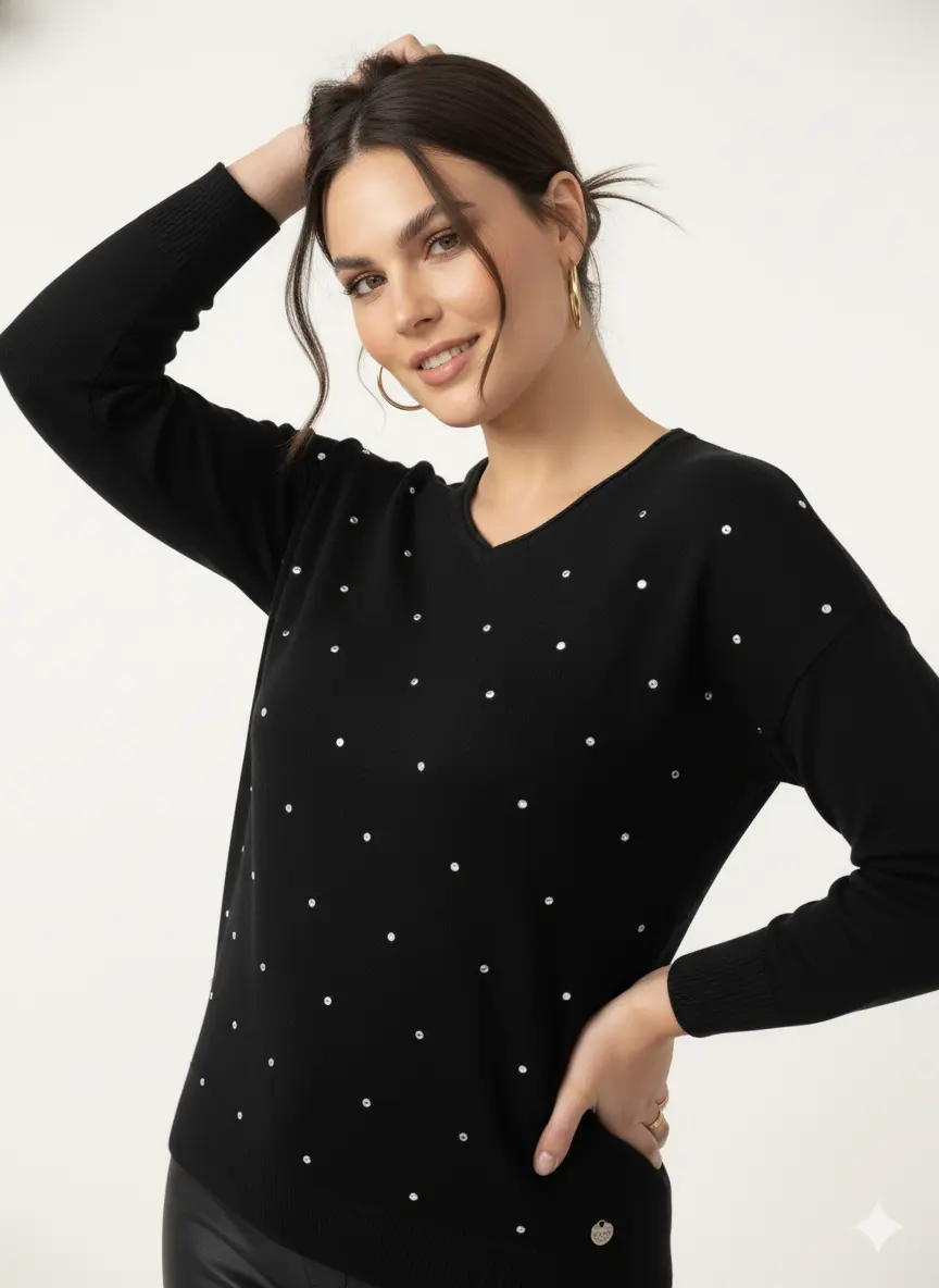 Maglia con strass e scollo a "V" DORABELLA PIU'
