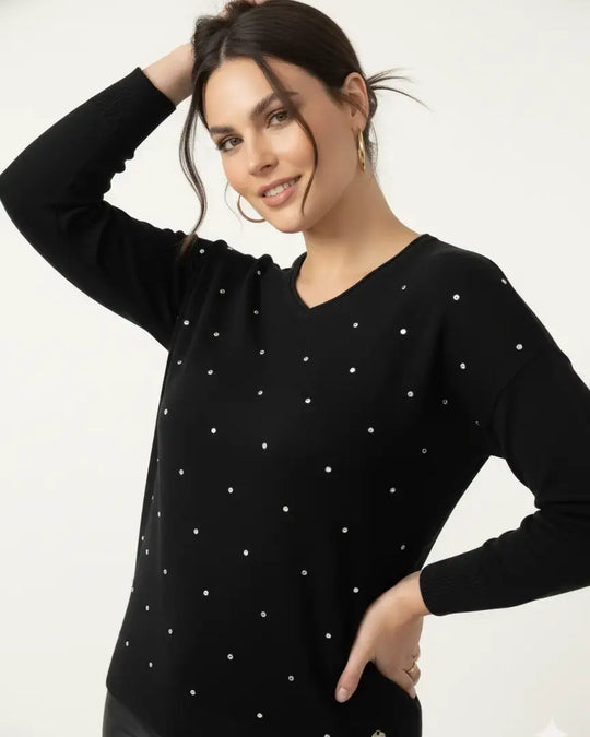 Maglia con strass e scollo a "V" DORABELLA PIU'