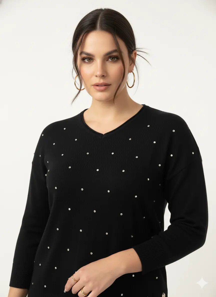 Maglia con strass e scollo a "V" DORABELLA PIU'