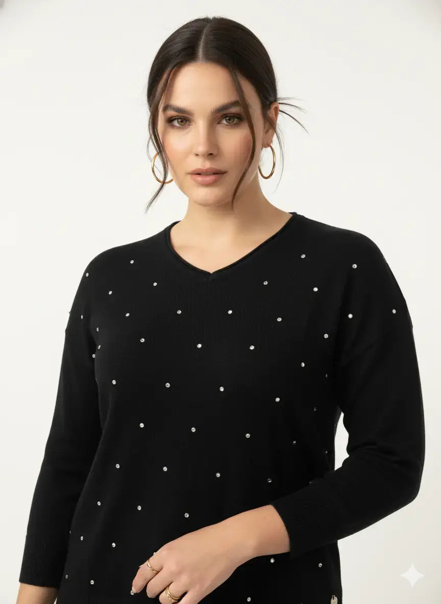 Maglia con strass e scollo a "V" DORABELLA PIU'