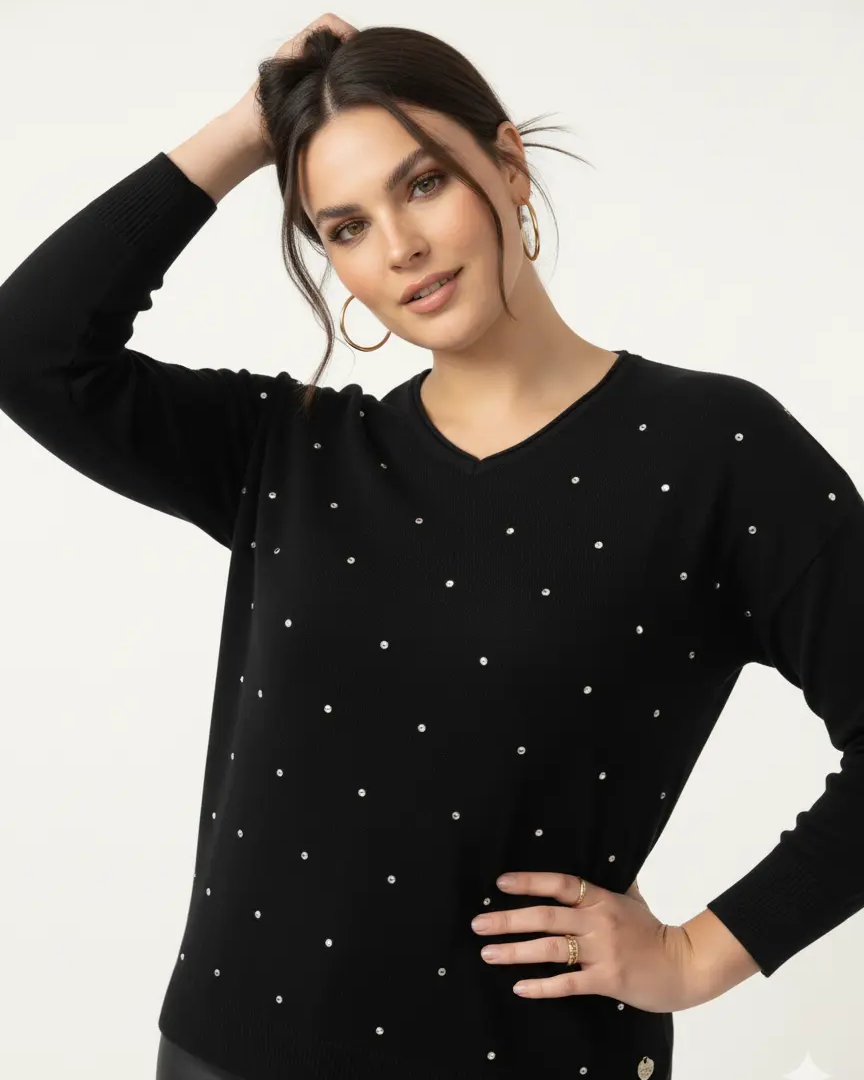 Maglia con strass e scollo a "V" DORABELLA PIU'