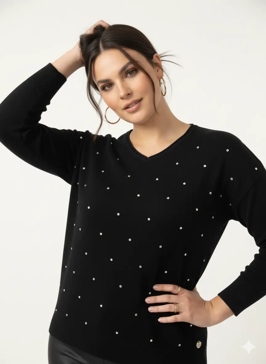Maglia con strass e scollo a "V" DORABELLA PIU'