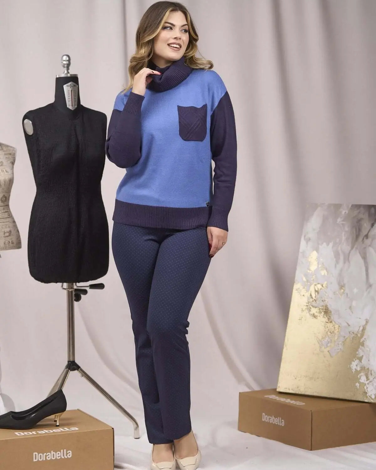 Maglia con taschino e collo alto removibile BLU DORABELLA