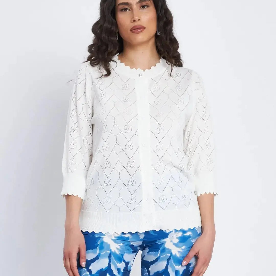 Maglia con texture a trafori e bottoni frontali BIANCO DORABELLA XXL