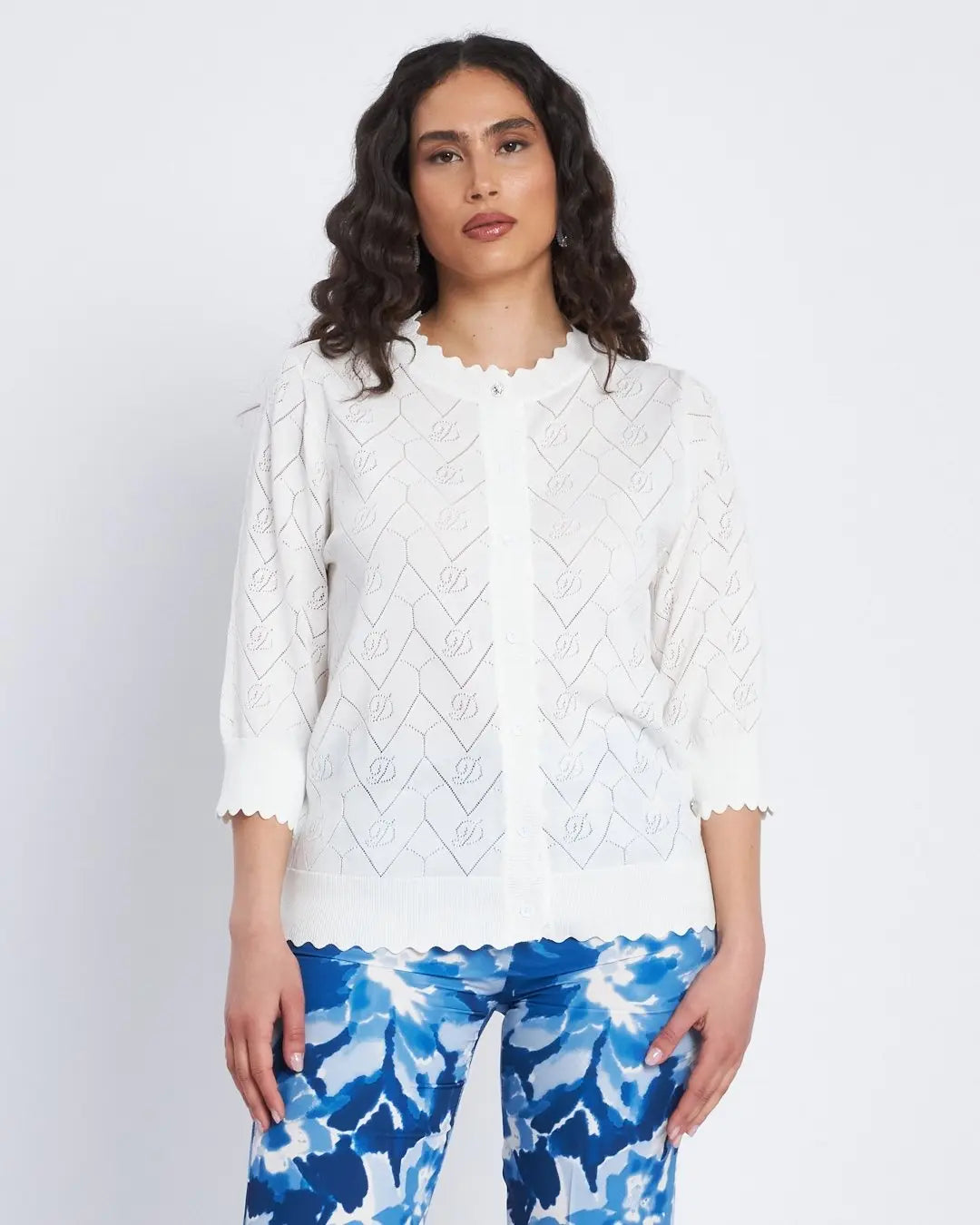 Maglia con texture a trafori e bottoni frontali BIANCO DORABELLA XXL