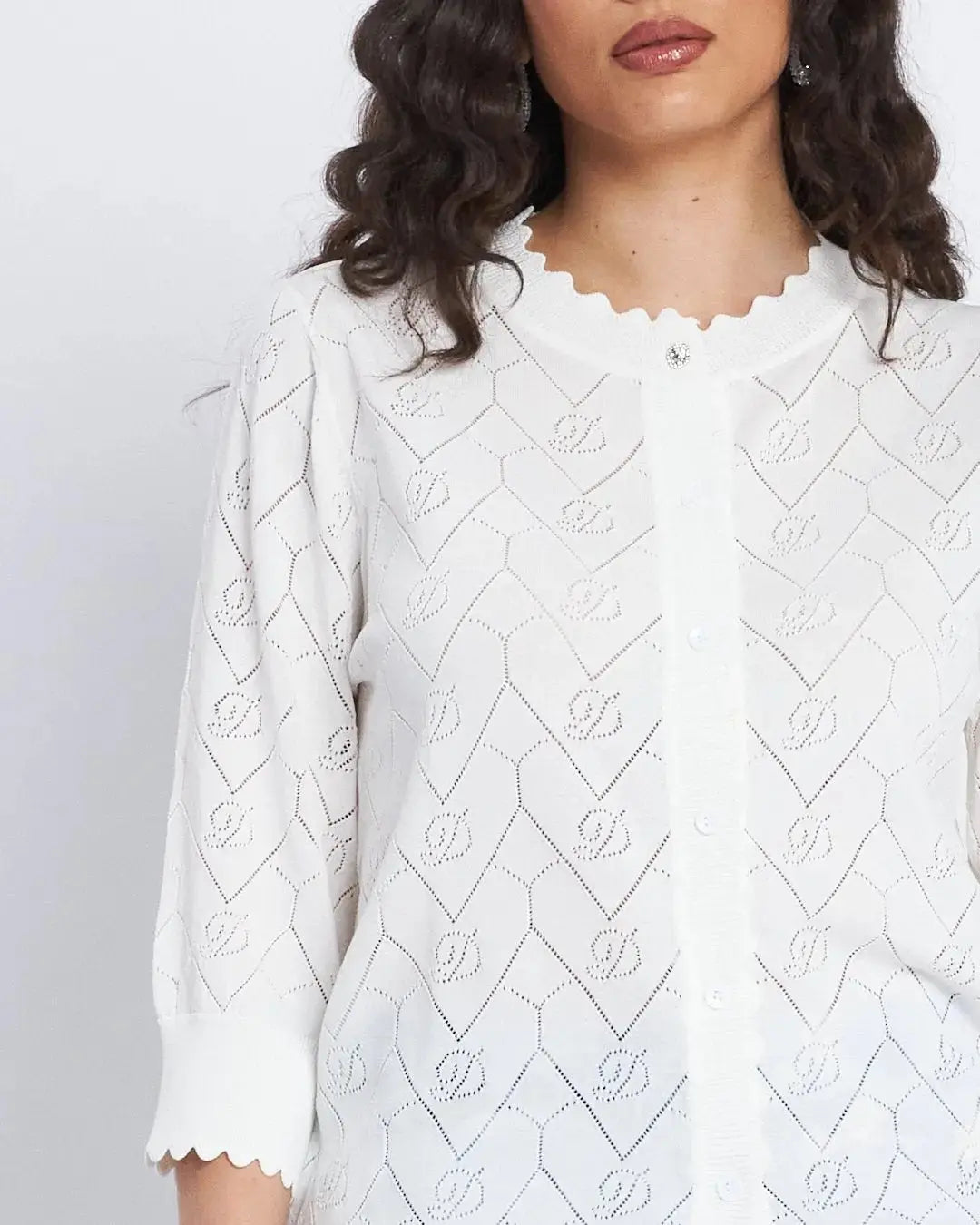 Maglia con texture a trafori e bottoni frontali BIANCO DORABELLA
