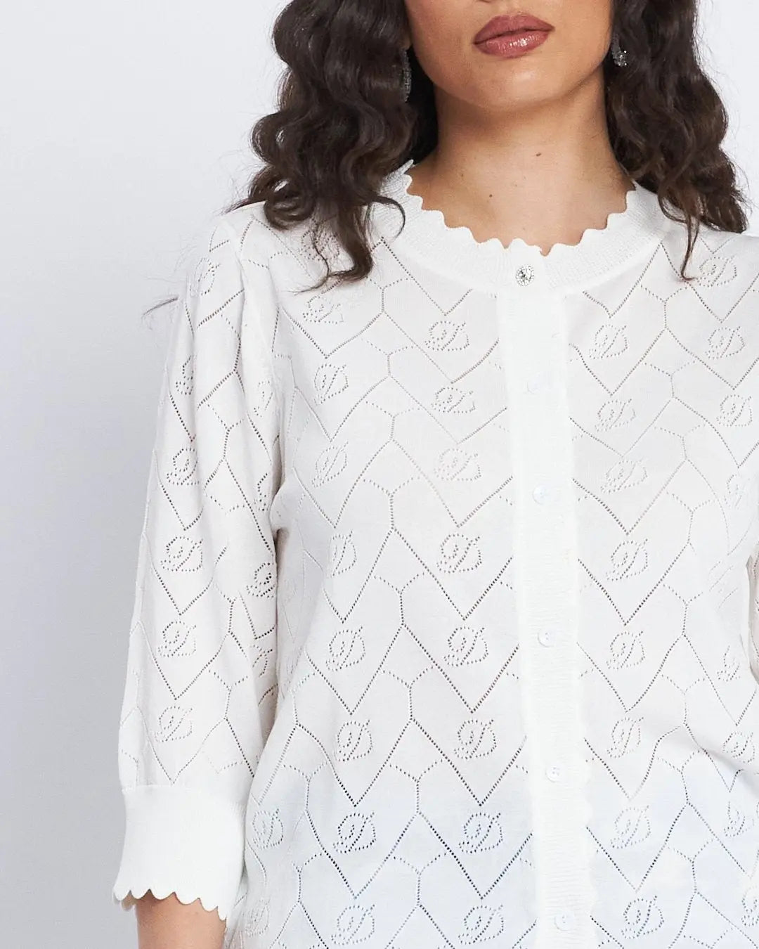 Maglia con texture a trafori e bottoni frontali BIANCO DORABELLA