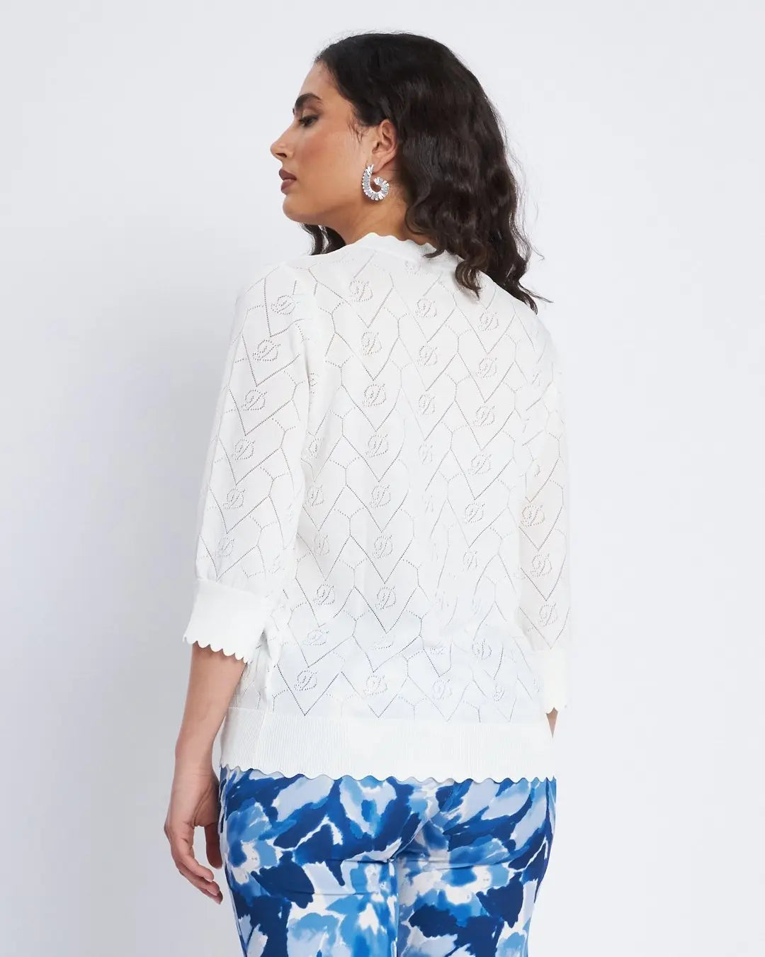 Maglia con texture a trafori e bottoni frontali BIANCO DORABELLA